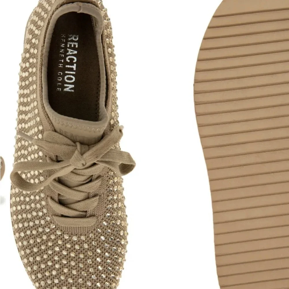 Corley Rhinestone Lace-Up Sneaker Tan size 8 REACTION KENNETH COLE